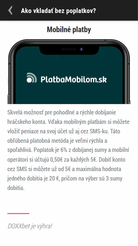 Mobilné platby Doxxbet