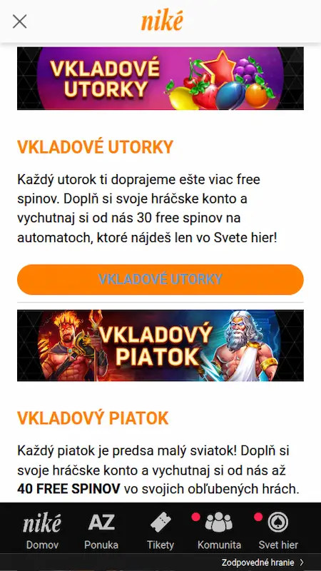 Niké vkladove utorky