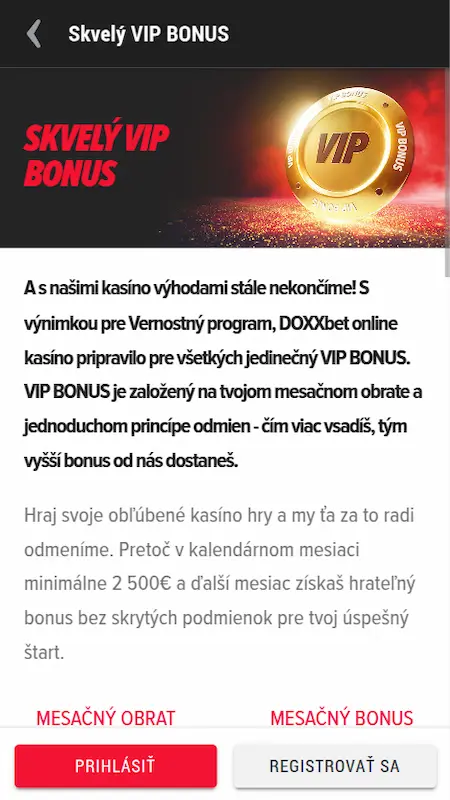 VIP bonus DOXXbet