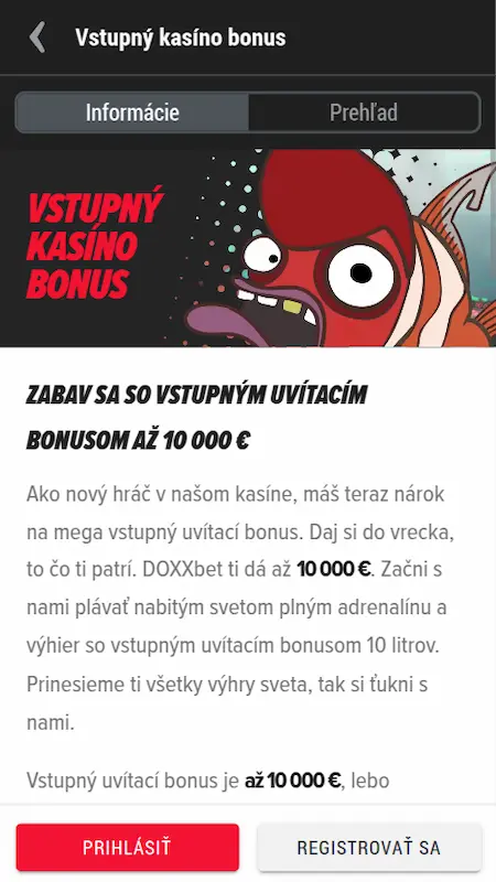 Vstupný kasino bonus DOXXbet