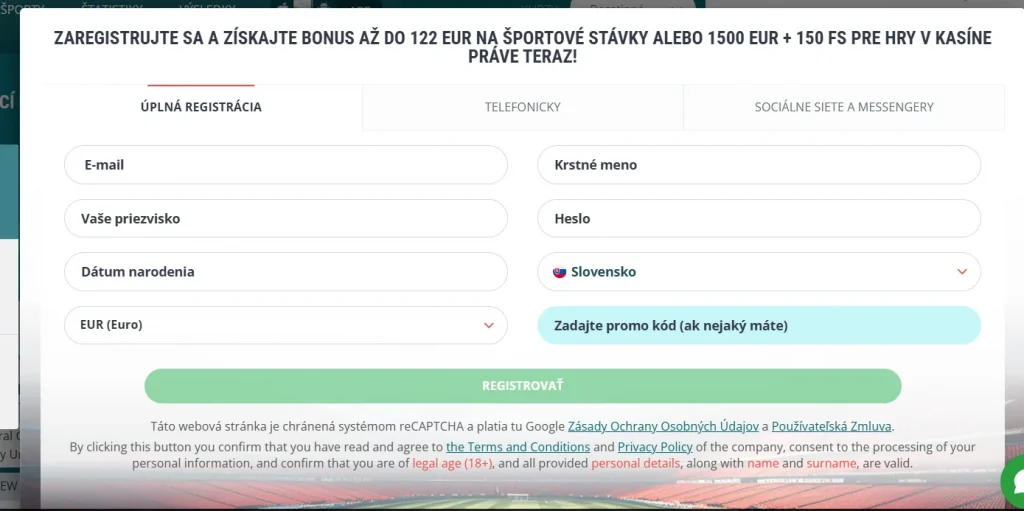 Registrácia cez e-mail