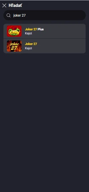 Vyhľadanie automatu Joker 27.