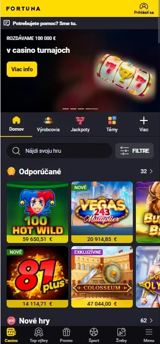 Výber poskytovateľa hry.