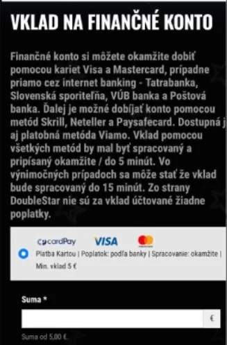 Otvorte sekciu vkladov.