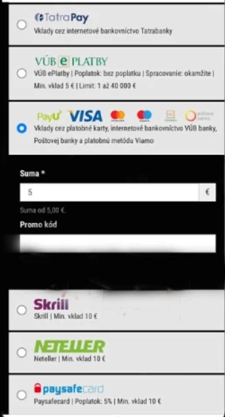 Zvoľte platobnú metódu.