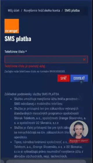 Vyberte metódu a zadajte sumu.