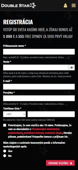 Otvorte registračný formulár.