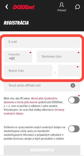 Vyplňte prihlasovací formulár.