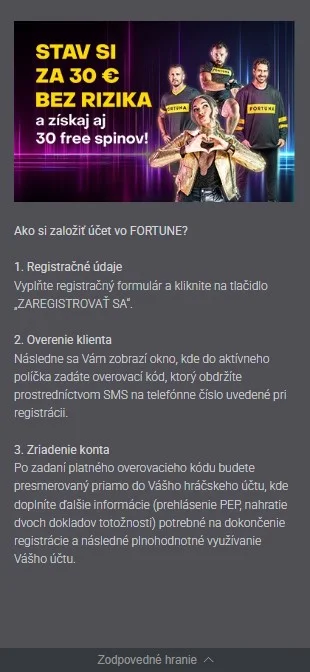Pridajte svoj registračný Fortuna promo kód.