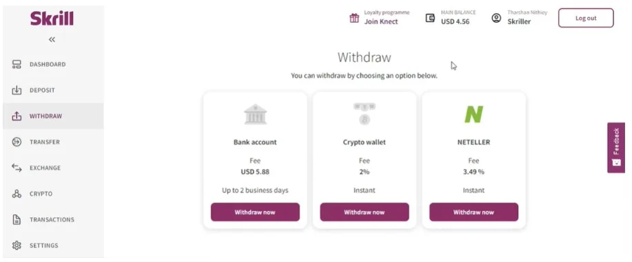 Kliknite na tlačidlo „Withdraw“