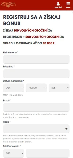 Vyplňte registračný formulár.