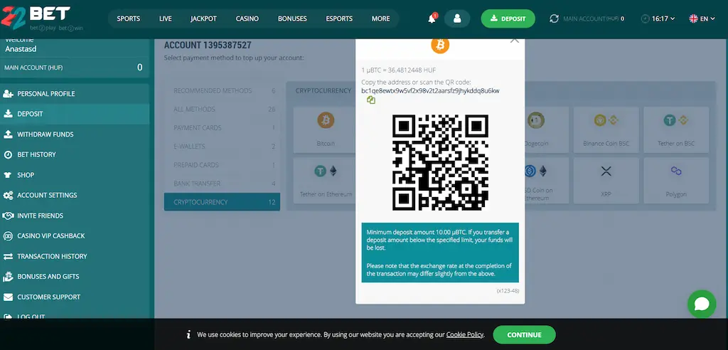 Skrill 22 Bet QR kód