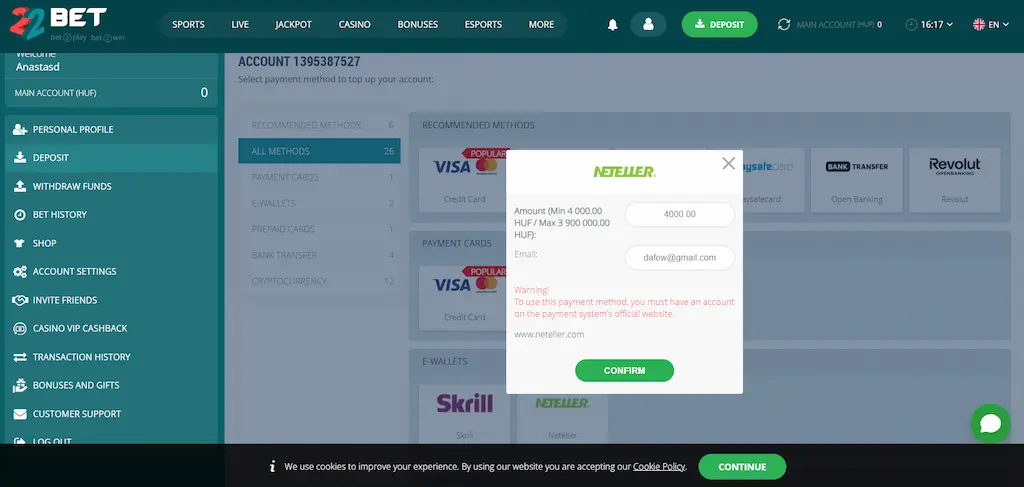 Skrill Neteller sumu vkladu