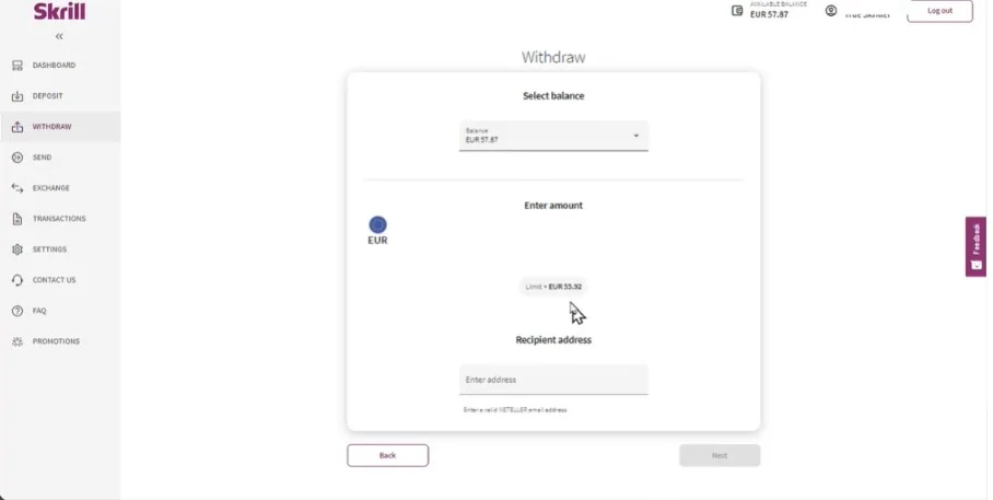 Zadajte sumu, ktorú chcete vybrať na kartu