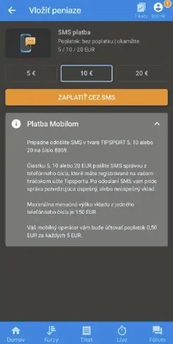 Tipsport vklad cez SMS