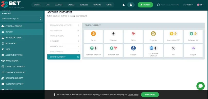 Otvorte sekciu vkladov