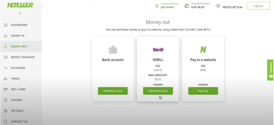 Prejdite do sekcie „Money Transfer“