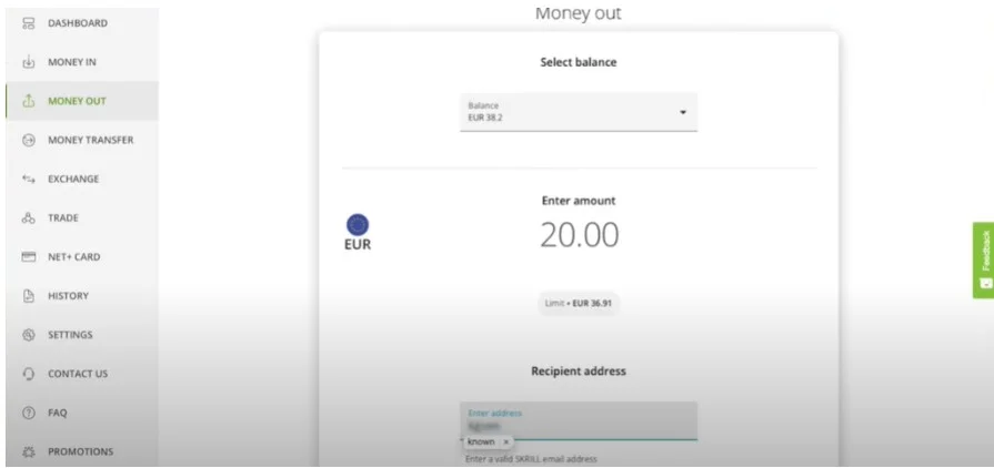 Zadajte email príjemcu pre účet Skrill