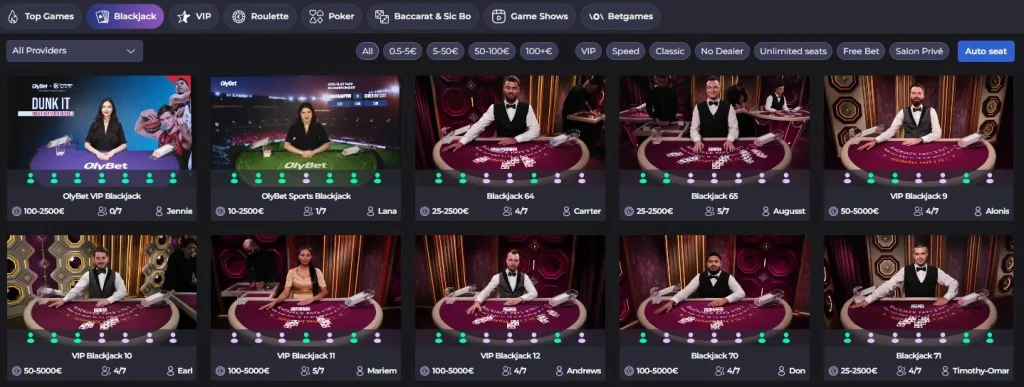 Blackjack v kasíne Olybet