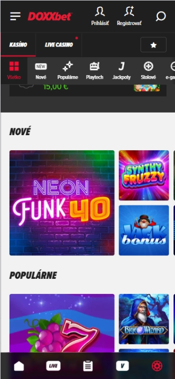 Doxxbet s vkladom 20€ hry