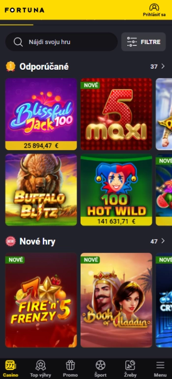 Fortuna s vkladom 20€ hry