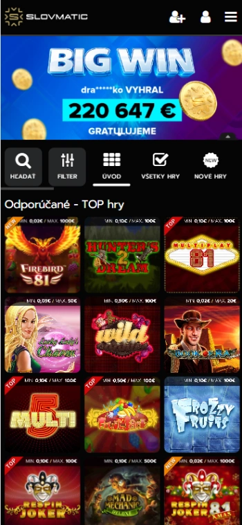 Slovmatic s vkladom 5€