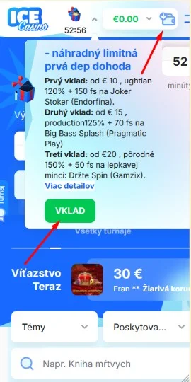 Otvorenie sekcie vkladu.