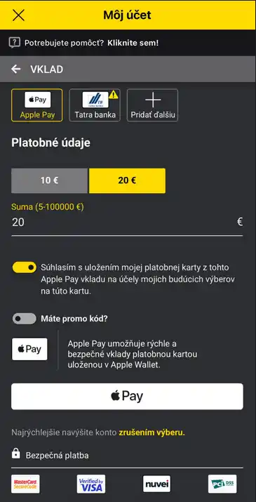 Zvoľte preferovaný spôsob platby a skontrolujte dostupné limity.